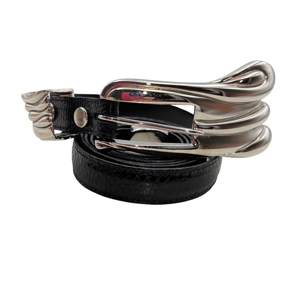 CeCe Kieselstein-Cord Belt Womens M Black Silver Sculptural 1983 Abstract Thin